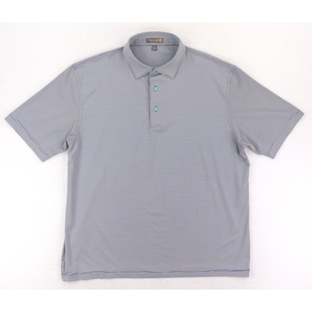 Peter Millar Summer Comfort Golf Polo Shirt Mens Large Blue White Micro Stripe